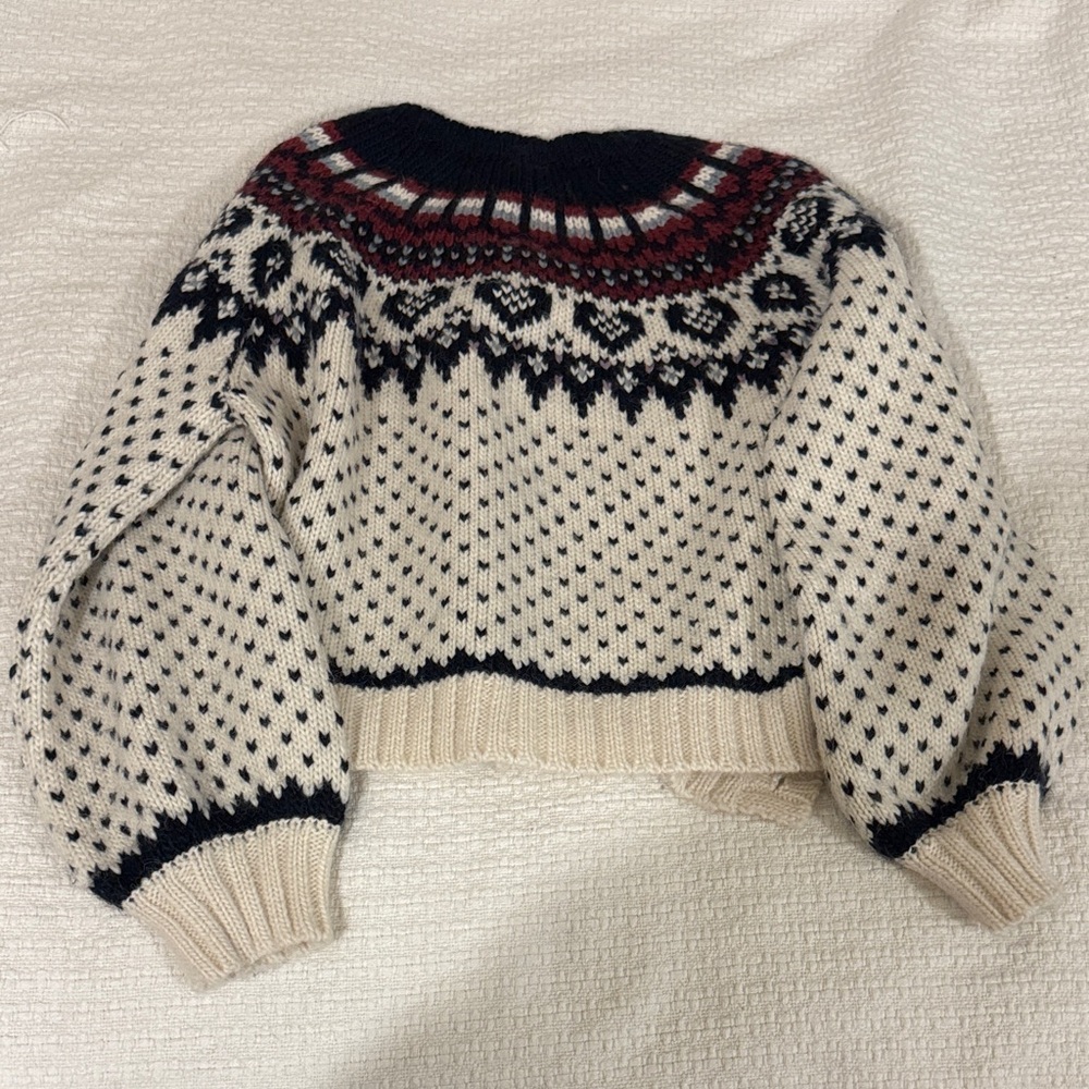 THE GREAT. Cream and Navy Patterned Cardigan - Picture 7 of 8